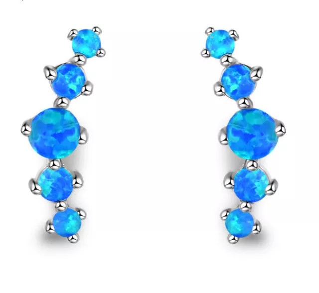 Opal 925 Silber Blau Ohrstecker Ohrringe Stein Elegant Geschenke Damen
