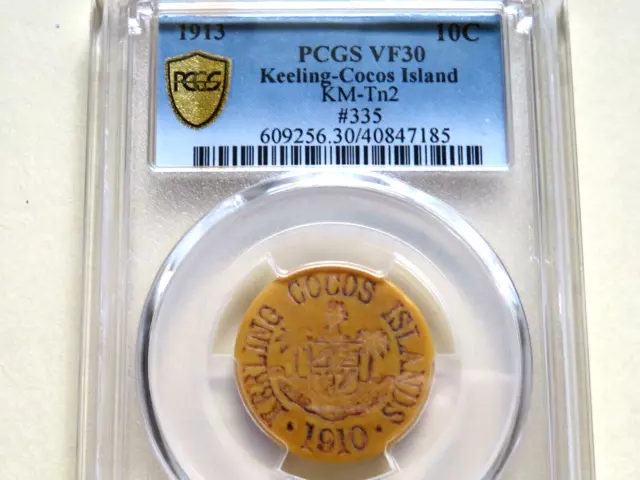 Cocos Keeling Islands. 1913 10 Cents.. aVF-VF..  PCGS VF 30 3