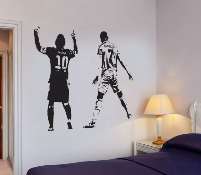 Messi And Ronaldo Football Wall  Sticker Transfer Decal Football Kids Bedroom