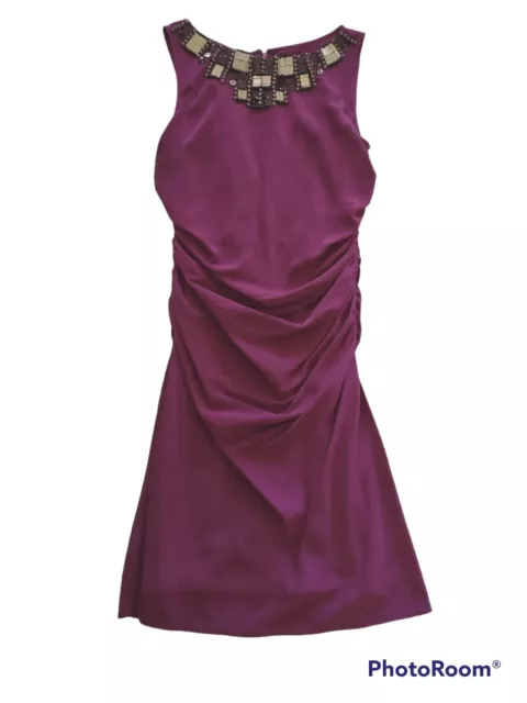 Adrianna Papell Cocktail Dress Size 8 Sleeveless Beaded Deep Purple Form fitting