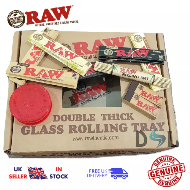 Raw Small Mini Rolling Tray Kit Gift Set Classic Organic Hemp Tips Grinder