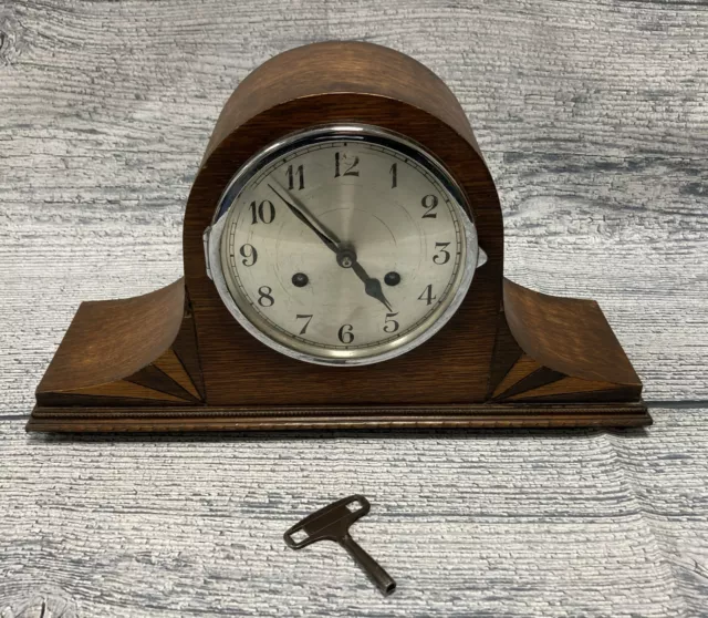Vintage Wooden Mantel Clock with Key Working