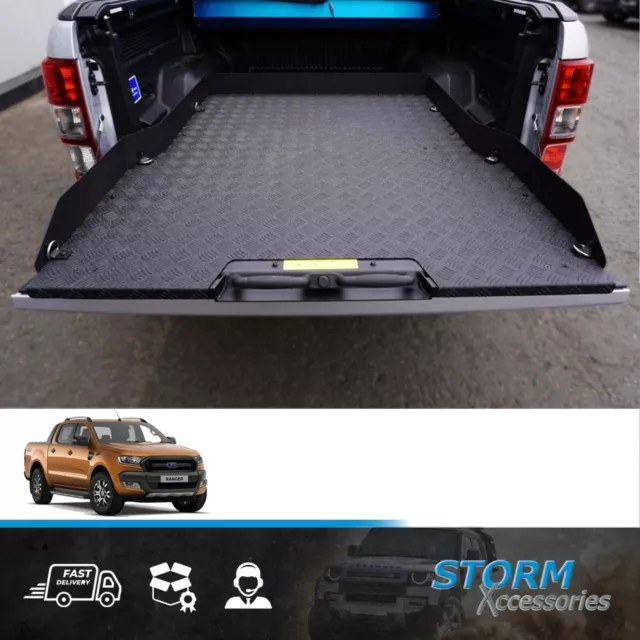 For Ford Ranger T6 Dcab 2012-2019 Heavy Duty Load Bed Metal Sliding Tray Black