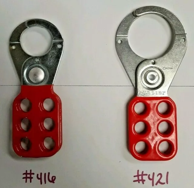 (Set of 2) Masterlock Lockout Hasps #416 1" Jaw & #421 1-1/2" Jaw  OSHA Approved
