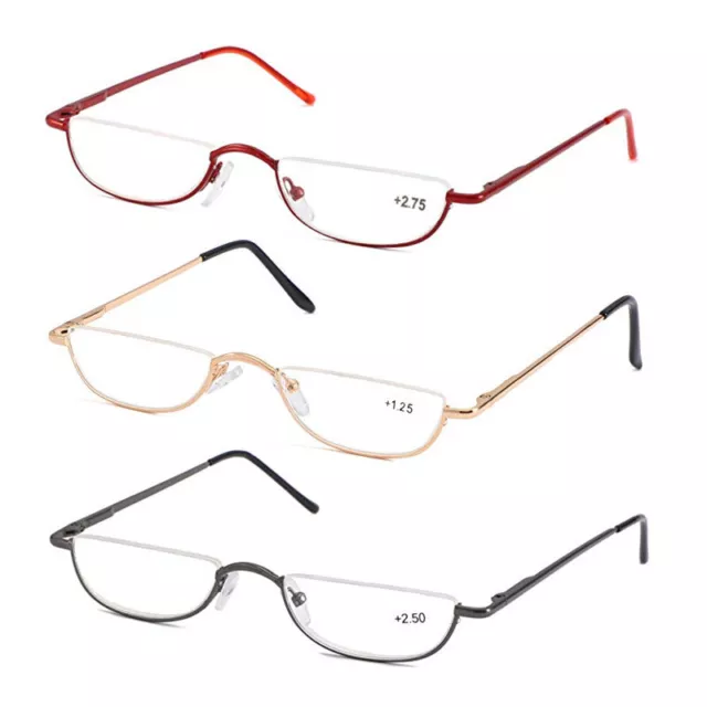 Unisex Retro Half Moon Reading Glasses Half Frame Spring Hinges Readers +1.0~3.5