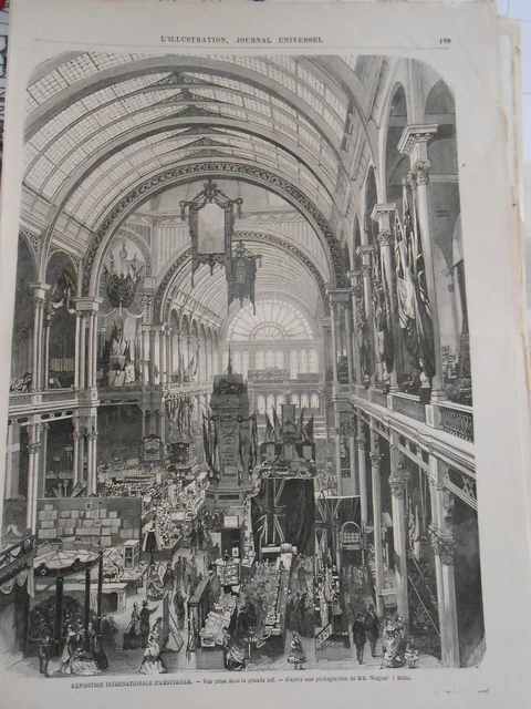 Gravure 1869 - Expo d'Amsterdam Vue prise dans la grande Nef