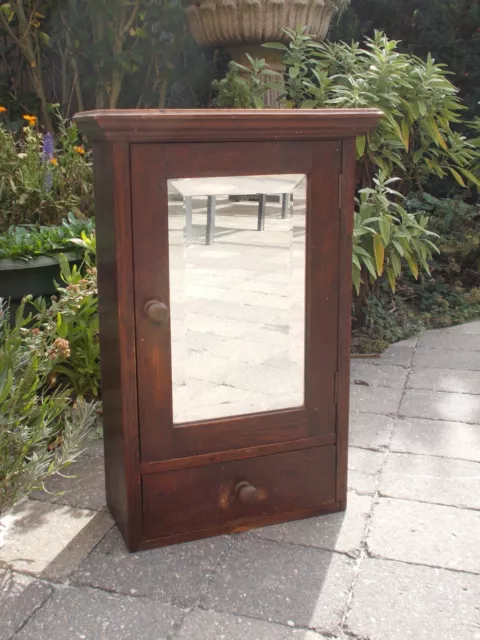 Antique Ornate Wooden Kitchen Apothecary Wall Cabinet Wood Beveled Glass Mirror 2