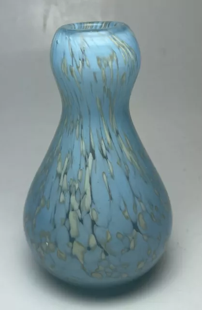 Art Glass Hand Blown Light Blue White Speckled Small Bud Vase