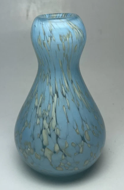 Art Glass Hand Blown Light Blue White Speckled Small Bud Vase