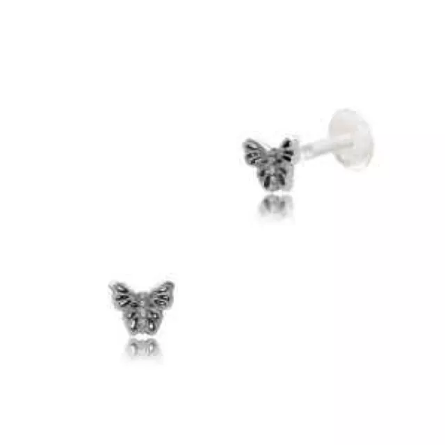 1 Real Silver Butterfly Labret Tragus Ear Ring Lip Nose Ring Earrings Bioplast