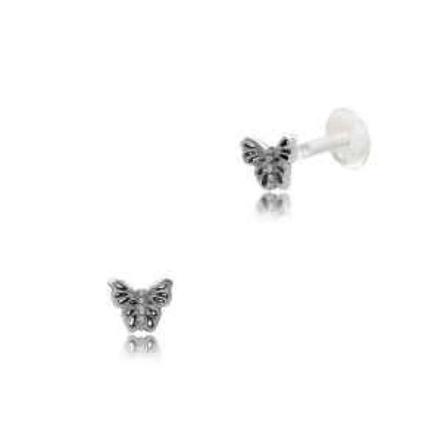 1 Real Silver Butterfly Labret Tragus Ear Ring Lip Nose Ring Earrings Bioplast
