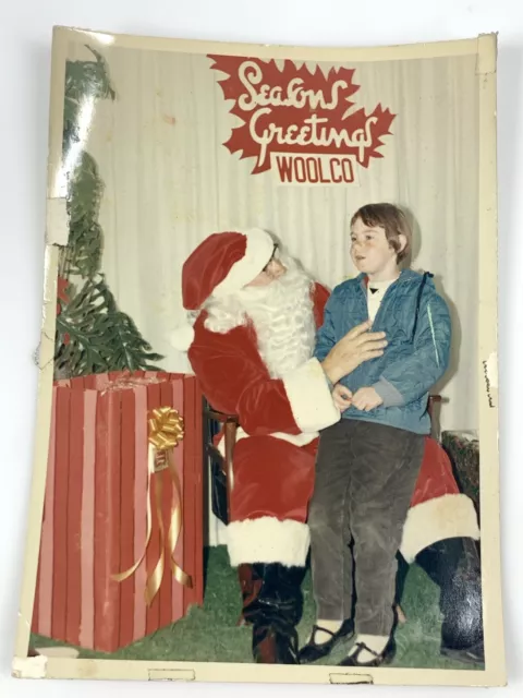 (Ab) Vintage FOUND PHOTO Photograph Snapshot Kid With Santa Clause WoolCo