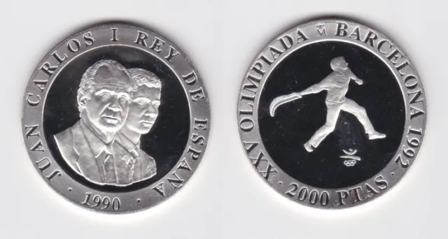2000 Pesetas Silbermünze Spanien 1990 Olympiade Barcelona 1992 Schlagball 155377