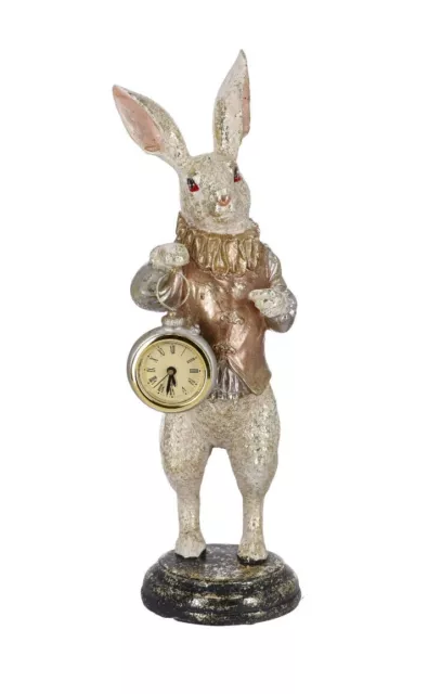 Table Clock Figurine Rabbit White Statue Animal Watches Ornament