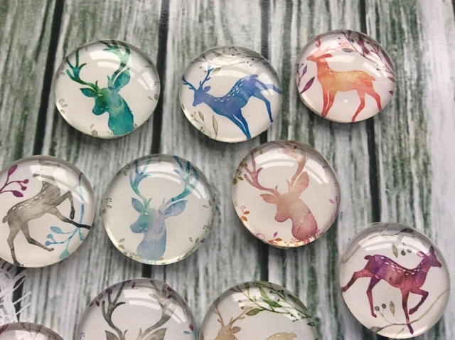 10 Stag Head Doe Deer Cabochons 16-25mm Mixed Round Glass Dome Seal Flat Back 2