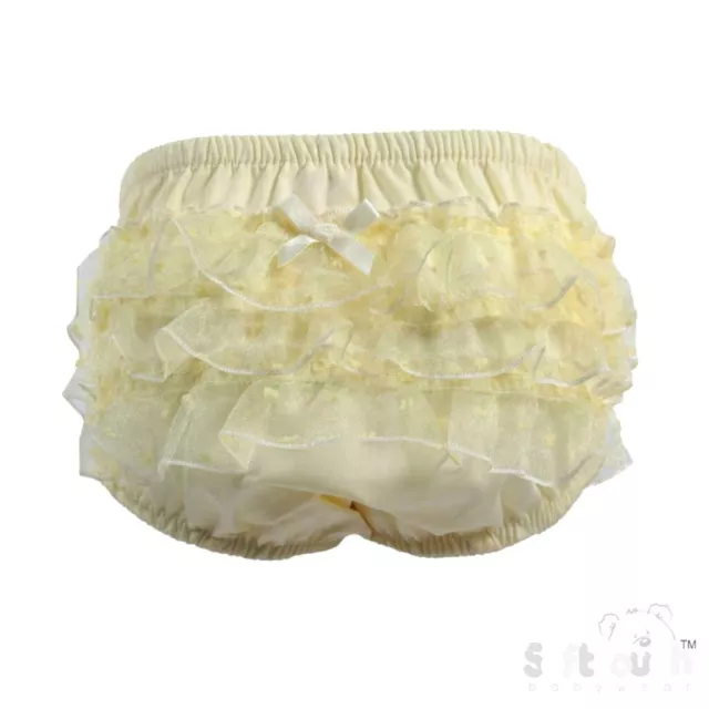 Baby Girls Spanish Romany Cotton Frilly Pants Nappy Covering Pants Organza Bow 3