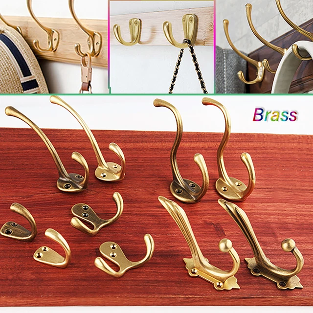 Vintage Brass Single/double Hook Up Wall Hanger Clothes Hat Coat Hall Fix Retro