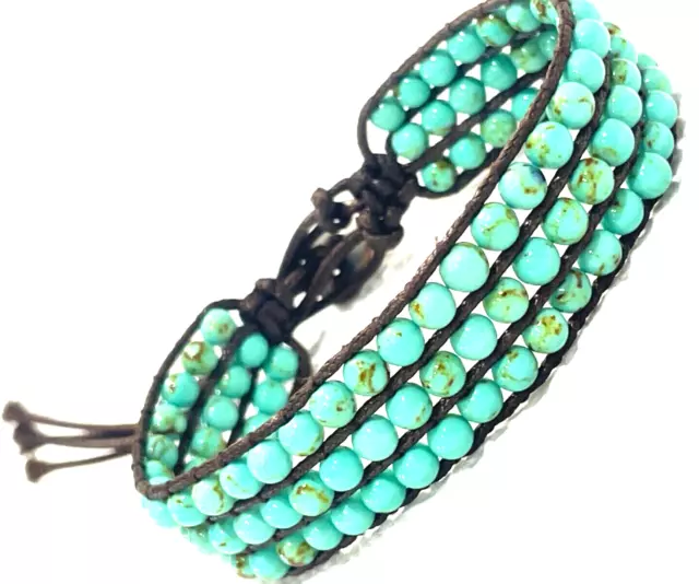 SOUTHWEST GOES SEXY! Blue Turquoise Bead Wrap Leather Bracelet NO RESERVES!