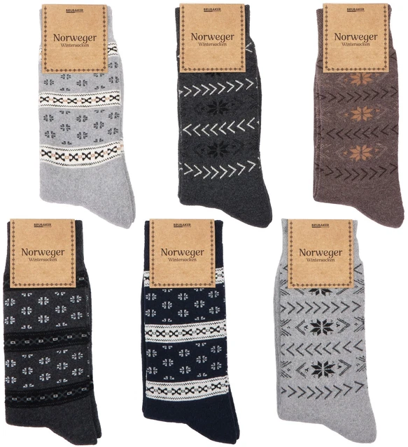 6 Paires de Chaussettes Thermiques Norvégiennes Gris Bleu Marron Anthracite