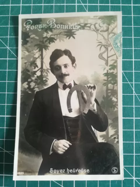 078 CPA FANCY Circa 1906 Photo Mens & Horseshoe Happiness Bringer SIP 1555
