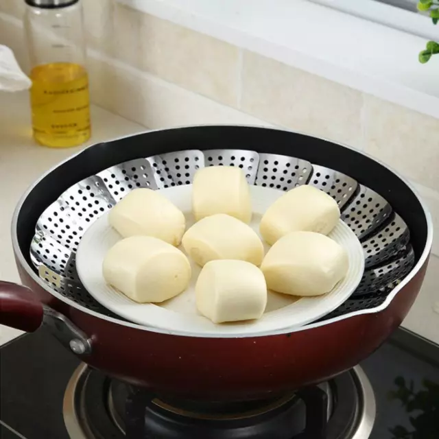 Steel Folding Steamer Vegetable Mesh Basket Expandable Cooker O4Z7