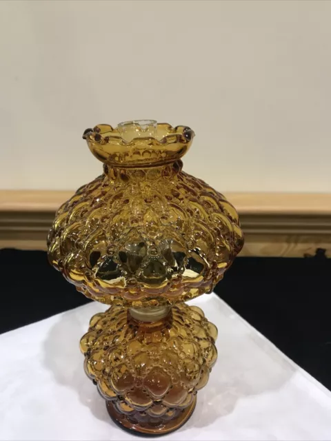Miniature Amber Glass Diamond Quilt pattern Miniature Oil Lamp Shade 4" base 3