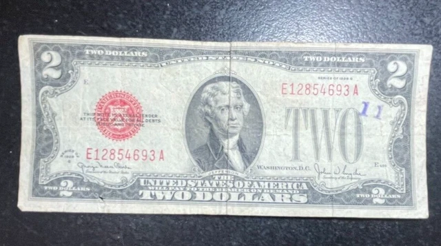 1928 G Series "Red Seal" Two Dollar United States Note~Avrg Circ.~Nice Old Note~