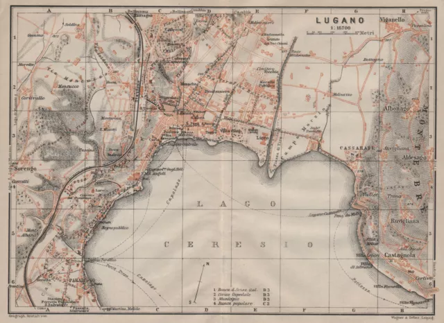 LUGANO. town city stadtplan. Switzerland Suisse Schweiz carte karte 1905 map