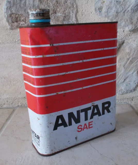 Antique oil can tin ANTAR SAE France french vintage canister red petroliana