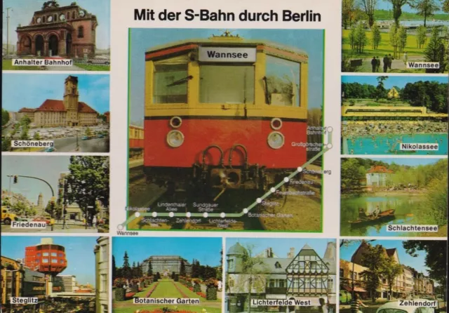 Ansichtskarte aus Westberlin mit S-Bahn Linie nach Wannsee um 1985, BLANKO