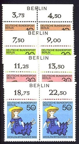 322-325 Puppen BERLIN-Zudruck OHNE Farbstreifen ** postfrisch
