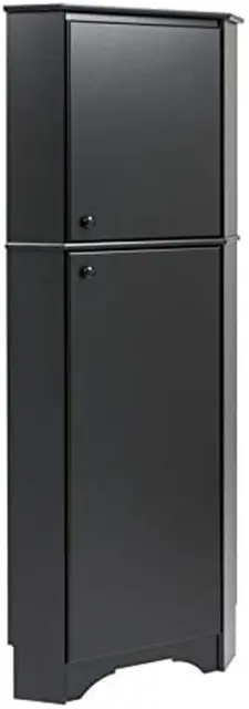 Elite Corner Storage Cabinet, Tall 2-Door, Black