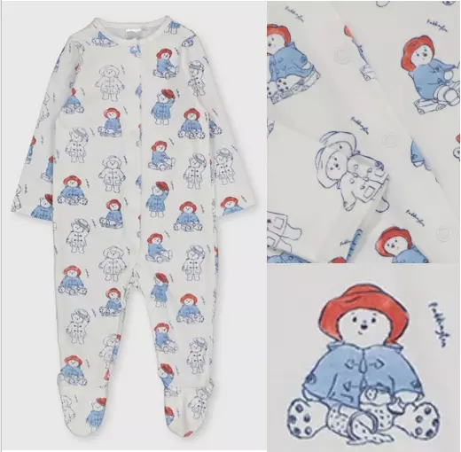 New Baby Gift Boys Girls Unisex Pure Cotton PADDINGTON BEAR Sleepsuit Babygrow