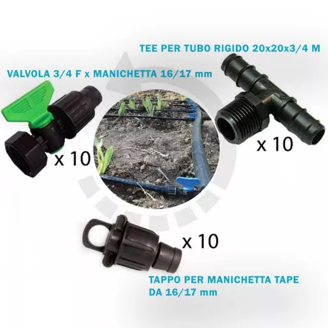 Raccordi irrigazione da tubo 20 mm su manichetta gocciolante 16/17mm - 30pz