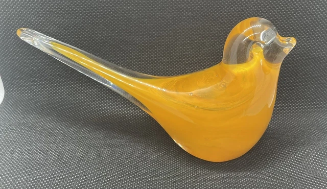 Art Glass Orange and Clear Bird Figurine Paperweight 5.5” W x 3” H