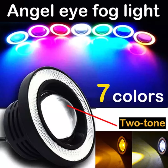 2x 3/3.5" LED Car RGB Halo Rings Angel Eyes COB Projector Flash Fog Light  AN0