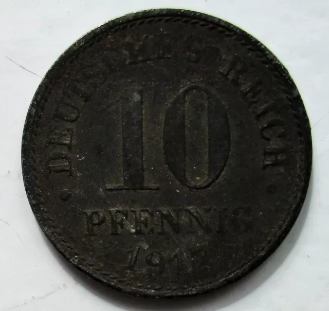 10 Pfennig 1917  F , Deutsches Reich, Ersatzmünze 1. Weltkrieg