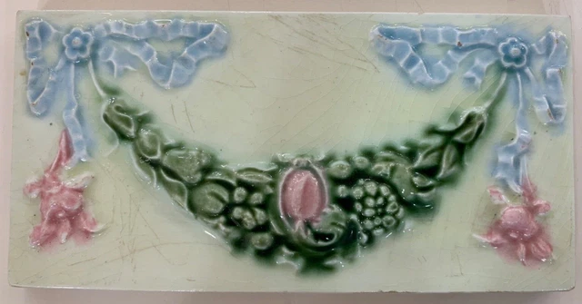 Tiles England Majolica Antique Vintage Rare Art Deco 6x3 Inch Floral