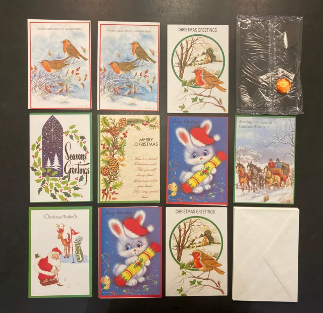 10 PACK 1980’s NEW TRUE VINTAGE CUTE CHRISTMAS CARDS traditional greeting xmas