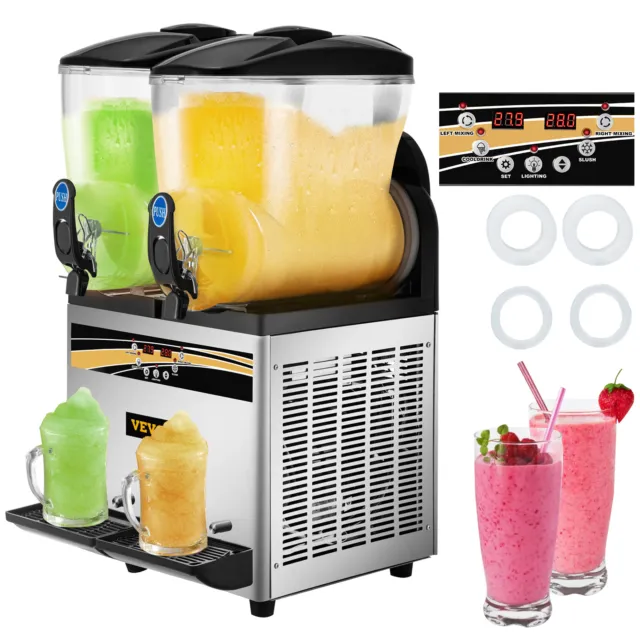 VEVOR Commercial Slushy Machine Margarita Slush Maker 2x15L Frozen Drink Machine