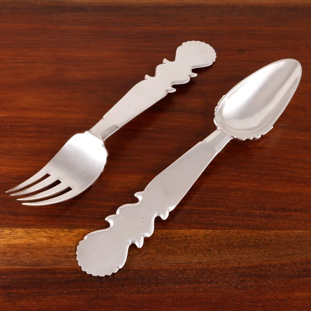 Superb Heavy Sanborns Mexican Art Deco Sterling Silver Salad Serving Set 538G