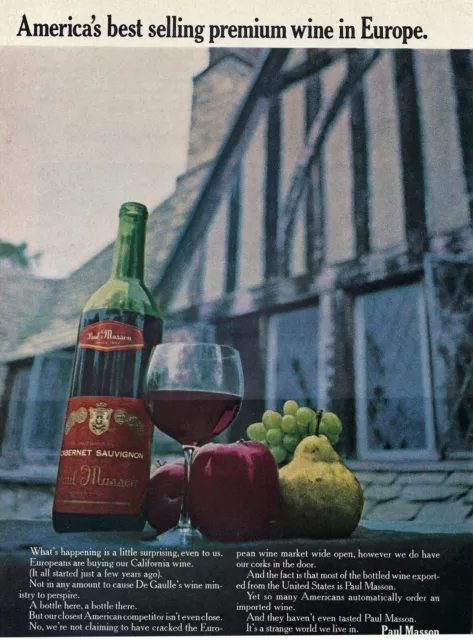 1967 Paul Masson California Premium Wine Europe Vintage Magazine Print Ad/Poster