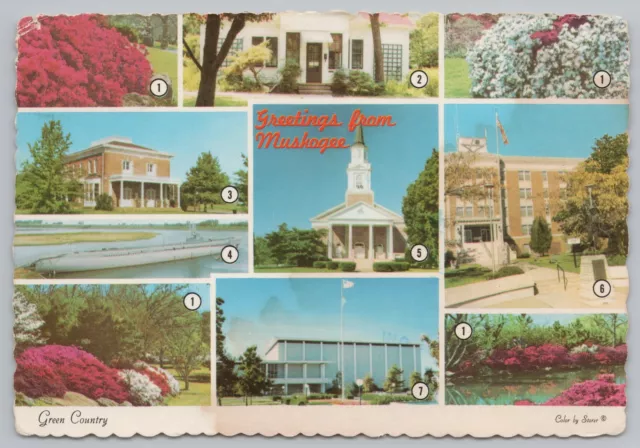 State View~7 Views of Muskogee Oklahoma Key On Back~Continental Postcard