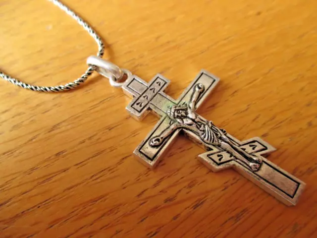 Large Sterling Silver Orthodox Crucifix Cross From Jerusalem Plus Chain 18''