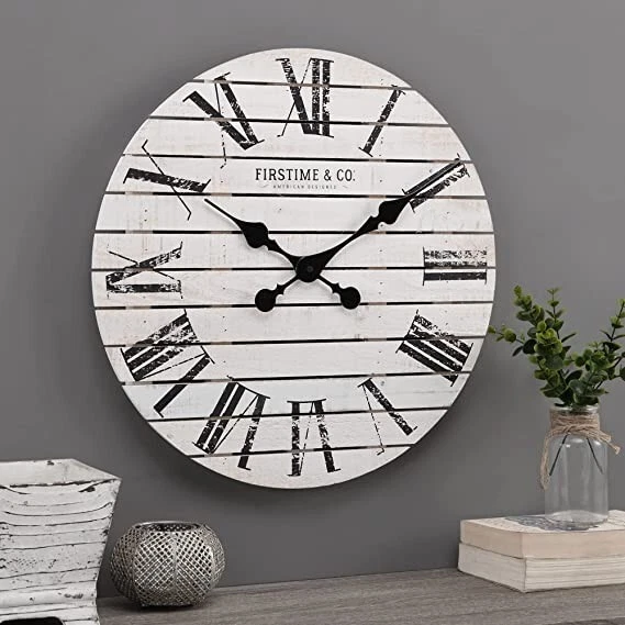 FirsTime & Co.® Shiplap Farmhouse Wall Clock, White FOR PARTS