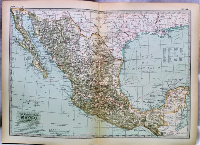 Century Atlas Map Page Plate No. 6 Mexico 1911 Vintage