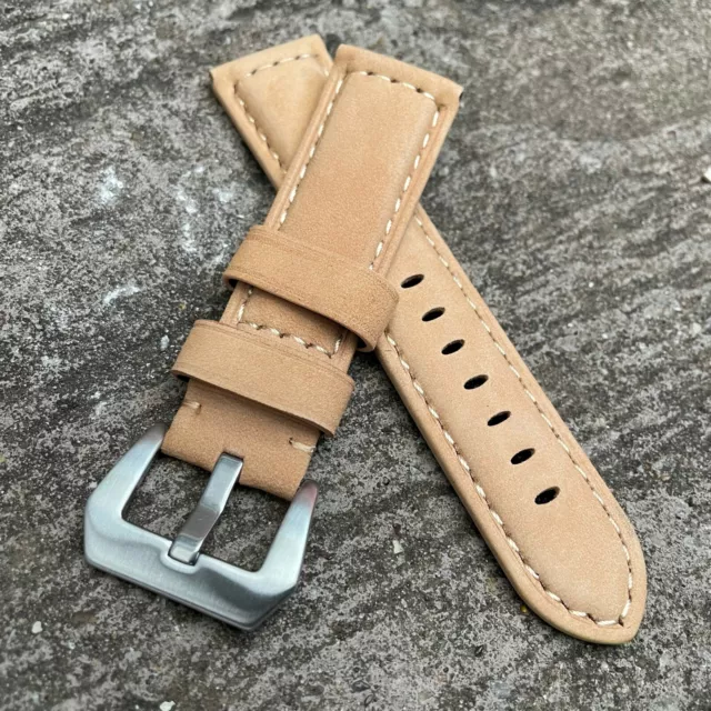 Für Officine Panerai Pam 24mm Hellbraun/Braunes Leder Uhr Armband 24/22mm Öse