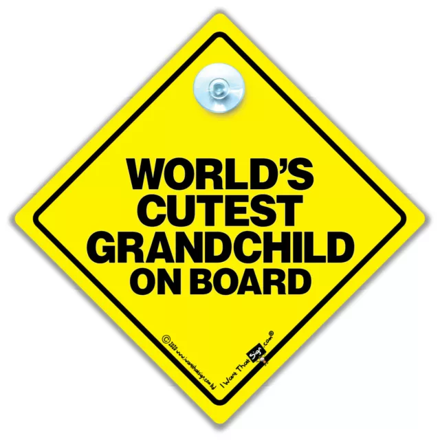 World's Cutest Grandchild On Board Sign, Suction Cup Baby On Board Car Sign