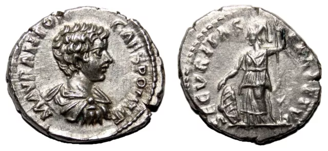 *AET* CARACALLA (as Caesar) AR Denarius. EF+/EF. Laodicea mint. Securitas.