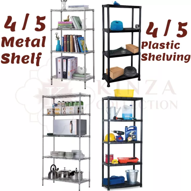 5 / 4 Tier Metal Storage Rack Shelving Wire Shelf Kitchen Office Garage UNIT